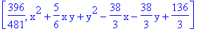 [396/481, x^2+5/6*x*y+y^2-38/3*x-38/3*y+136/3]